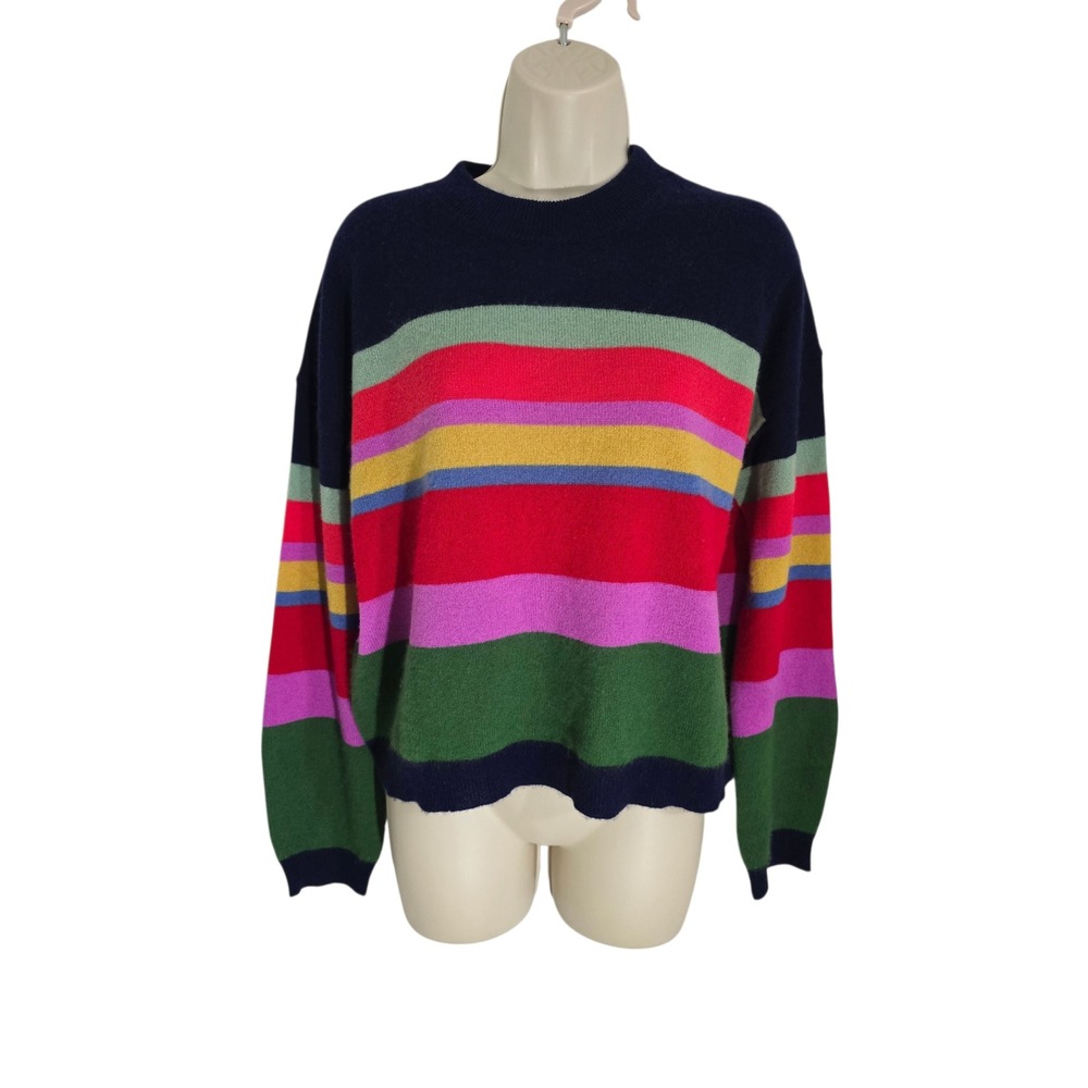 Velvet Graham Spencer 100% Cashmere Kacey Striped Crew Neck Sweater ‎ Small